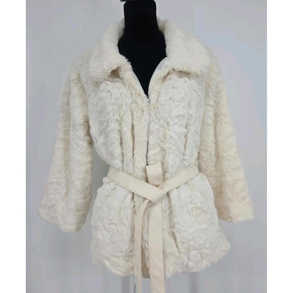 Vintage‎ 2B Bebe Faux Fur Jacket XL Ivory Women’s Large Y2K